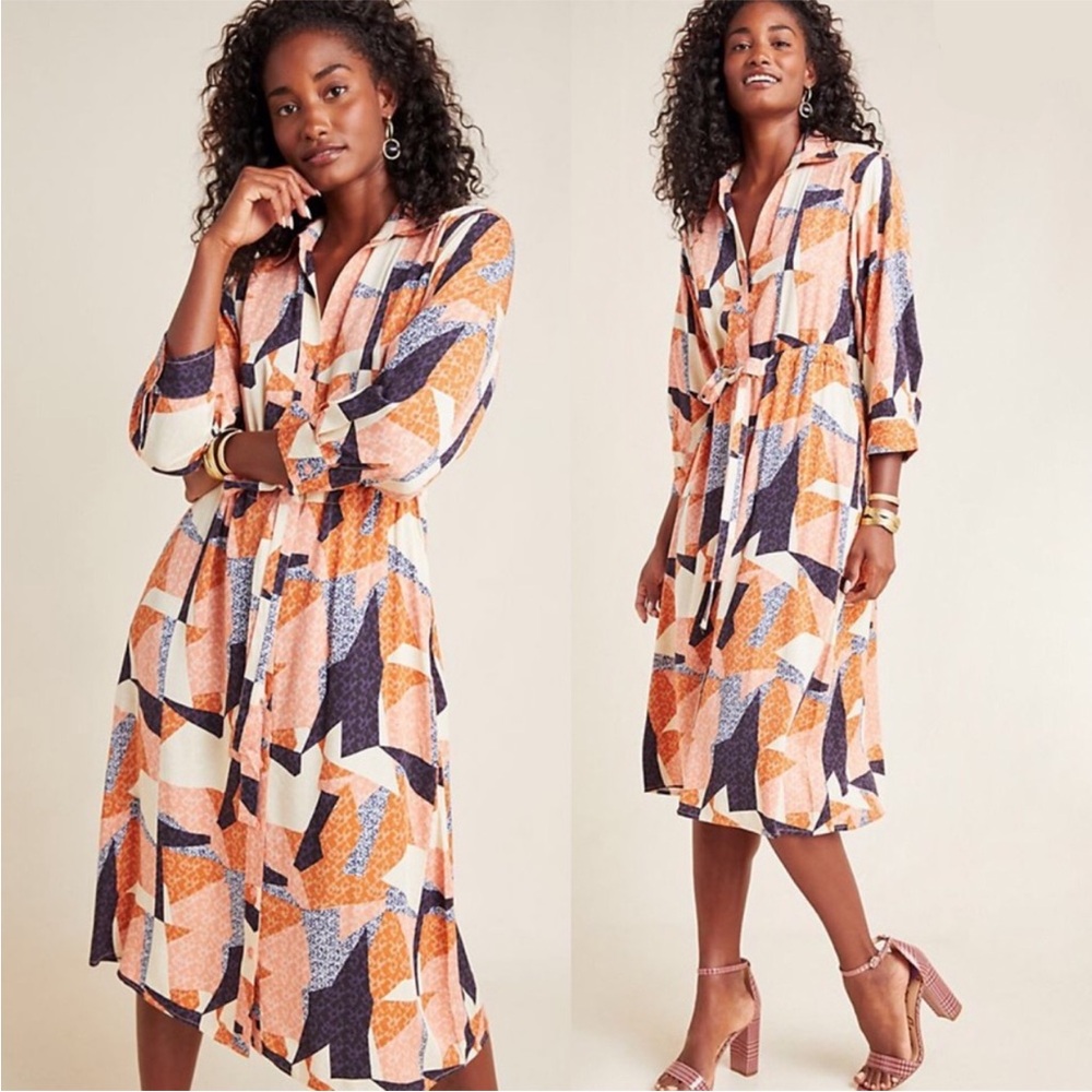 Corey Lynn Calter from Anthropologie - Orange Patchwork Midi Dress - XS